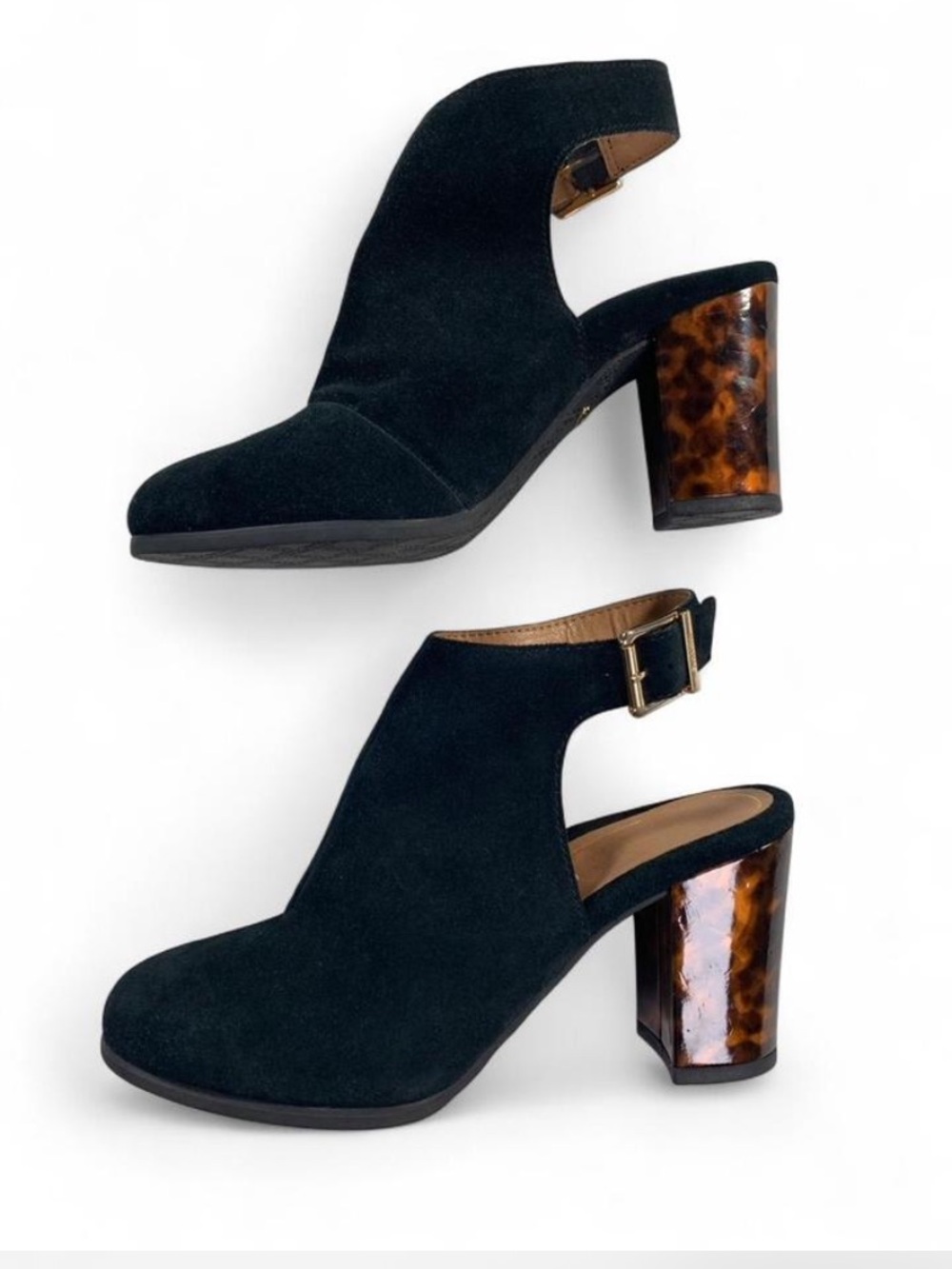 Vionic Lacey Tortoise Black Suede Heels Ankle Strap Size 8 - Picture 3 of 7